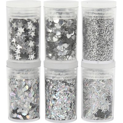 Glitter och paljetter - silver - 6 x 5 g