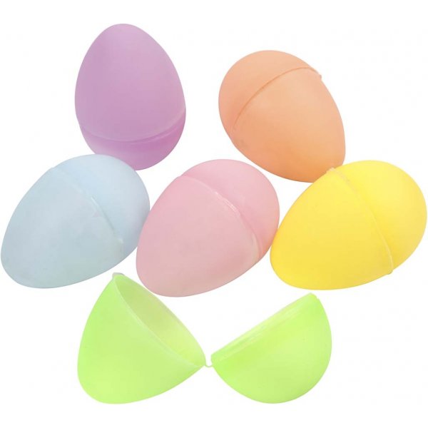 Ägg av plast - 2-delad - pastellfärger - H4,5 cm - 24 st Ägg av plast - 2-delad - pastellfärger - H4,5 cm - 24 st
