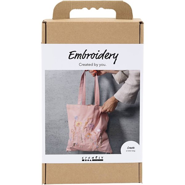 Broderikit med stofpose Blød pink - DIY-sæt Broderikit med stofpose Blød pink - DIY-sæt