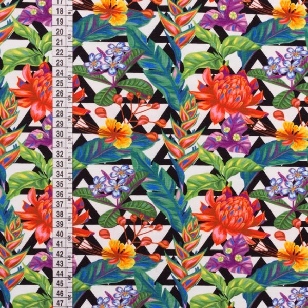 Mönstrad Trikå 160 cm - Tropiska Blommor Trianglar Mönstrad Trikå 160 cm - Tropiska Blommor Trianglar