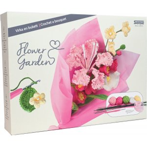 Virkset blombukett rosa
