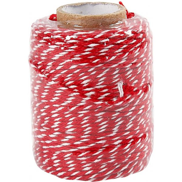 Bomullssnöre - röd/vit - 50 m Bomullssnöre - röd/vit - 50 m