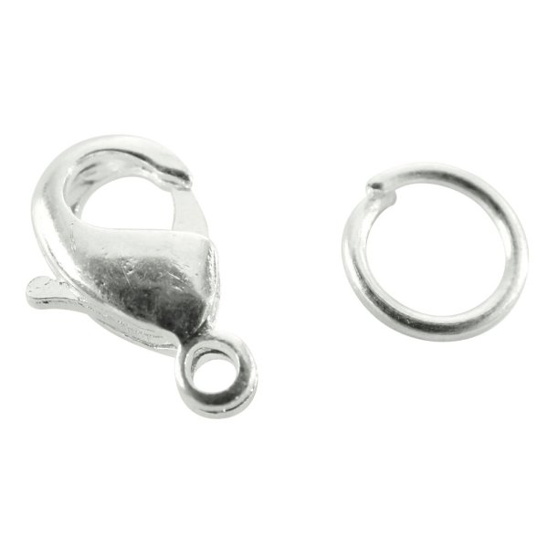 Set med 4 silverfärgade karbinhakar med ringar 12 mm Set med 4 silverfärgade karbinhakar med ringar 12 mm