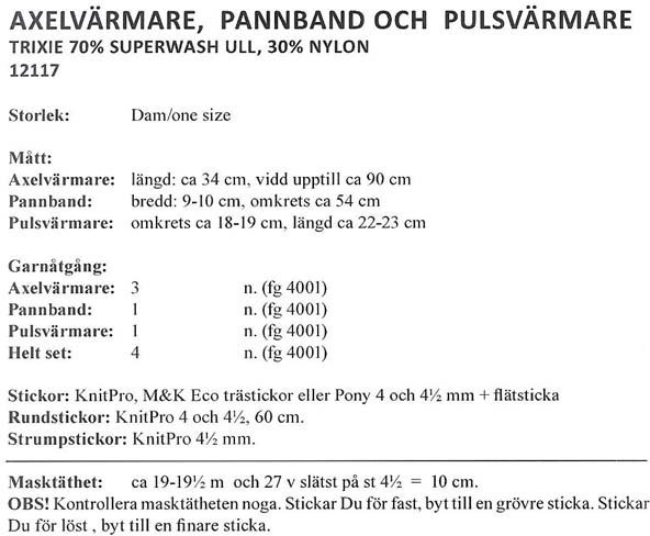 Stickmönster - Axelvärmare, pannband och pulsvärmare Stickmönster - Axelvärmare, pannband och pulsvärmare