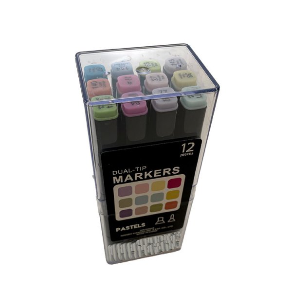 Tuschpenne 12 stk. - farvetusch, dobbelt spids, pastel