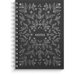 Notesbog A5 sølvfarvet blomsterlinjet spiralindbundet Notesbog A5 sølvfarvet blomsterlinjet spiralindbundet
