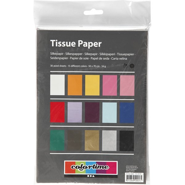 Silkespapper - mixade färger - 50 x 70 cm - 14 g -15 x 2 ark Silkespapper - mixade färger - 50 x 70 cm - 14 g -15 x 2 ark