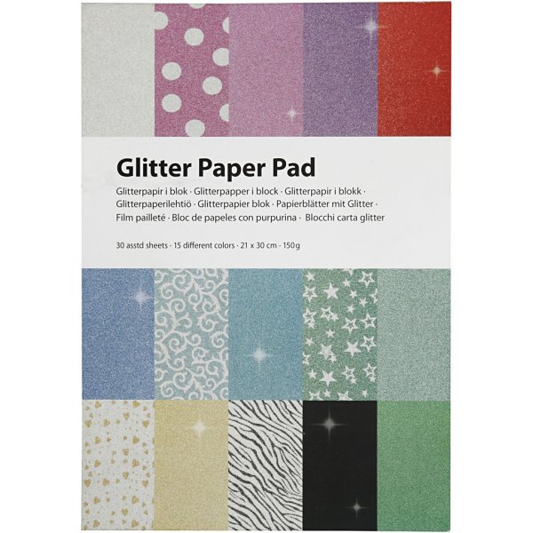 Glitterpapper i block - A4 - 30 ark Glitterpapper i block - A4 - 30 ark