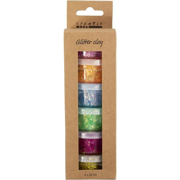 Glitter clay, mixade färger, 6x20 ml Glitter clay, mixade färger, 6x20 ml