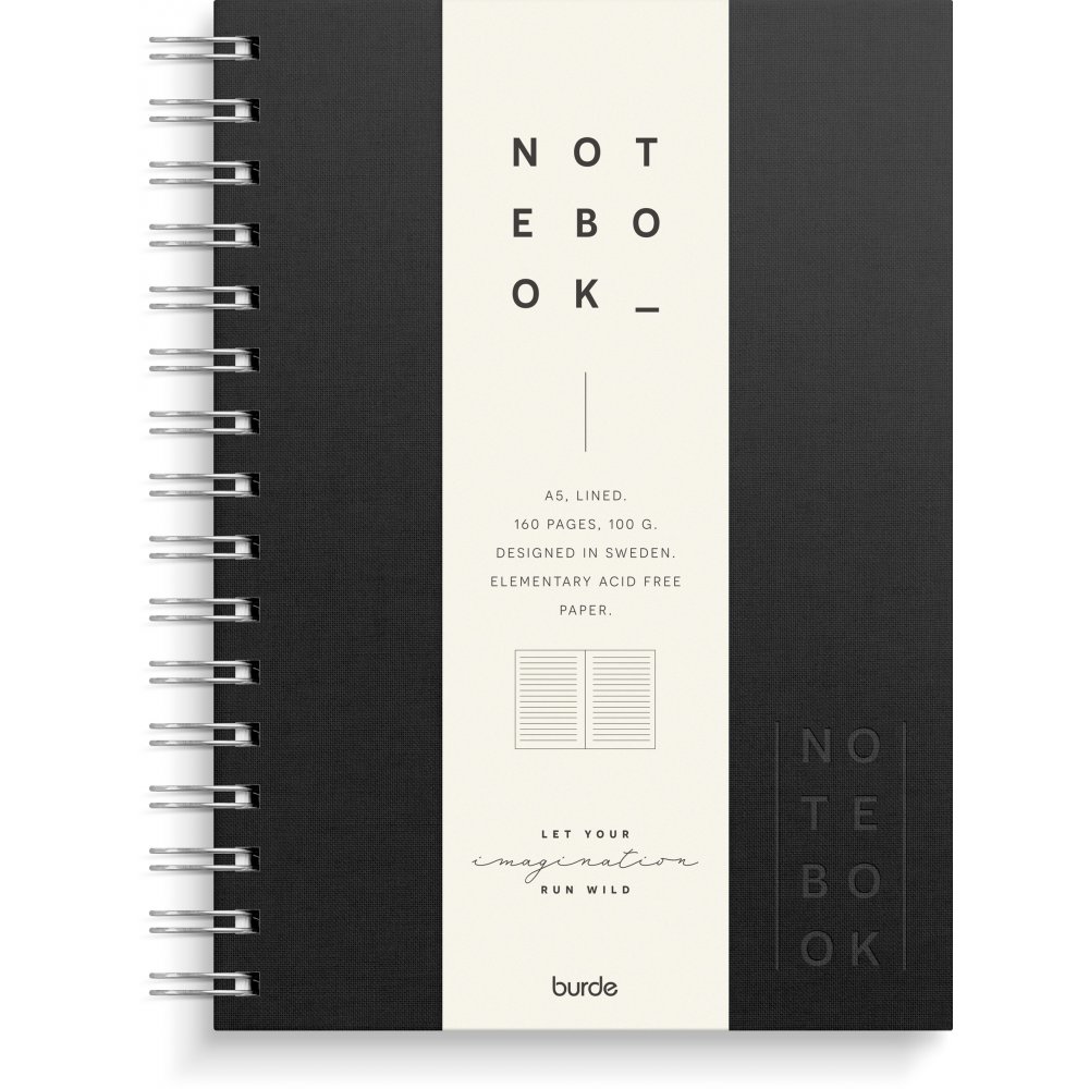 Notesbog - Tekstil - Sort - Foret A5 - Notesbøger, Kontorartikler