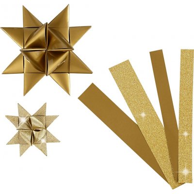 Stjernestrips - gull - glitter, lakk - 6,5+11,5 cm - 40 strips