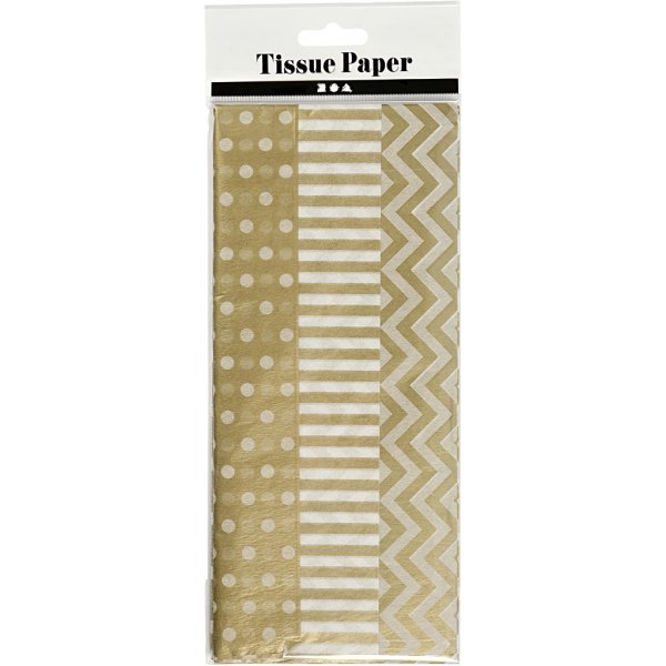 Silkespapper - guld - 50 x 70 cm - 17 g -6 ark Silkespapper - guld - 50 x 70 cm - 17 g -6 ark
