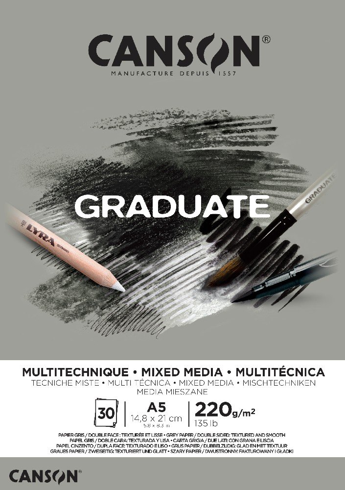 Graduate Mixedmedia Blok 220 g 30 ark Grå - A5 - Øvrige papirer, Blok