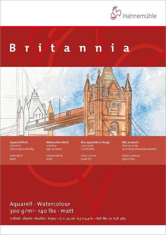 Akvarelblok Hahnemühle Britannia 300 g Grov - 17x24cm - Akvarelpapir, Blok