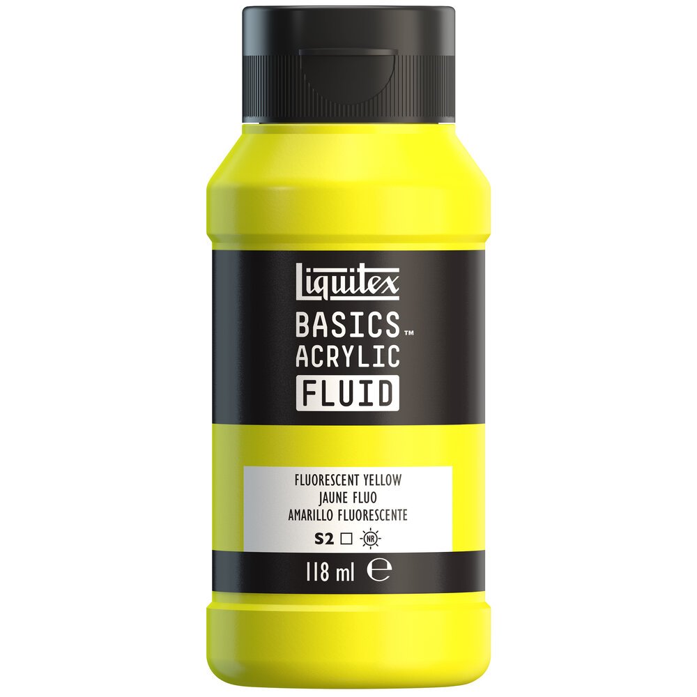 Akrylfärg - Liquitex Basics Fluid - 118ml - Fluorescent Yellow - Akrylfärger, Konstnärsfärger