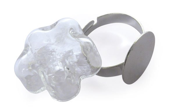 Ring med glaskula och blomma, 20 mm - silver Ring med glaskula och blomma, 20 mm - silver