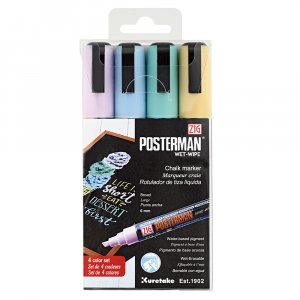 Markerpen ZIG Posterman Wet-Wipe 6mm 4 stk pastel Markerpen ZIG Posterman Wet-Wipe 6mm 4 stk pastel