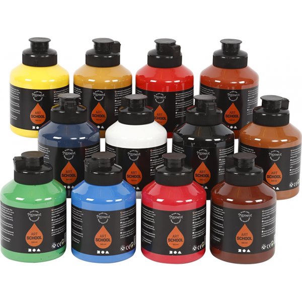 Pigment Art School - standardfärger - halvblank - 12 x 500 ml Pigment Art School - standardfärger - halvblank - 12 x 500 ml