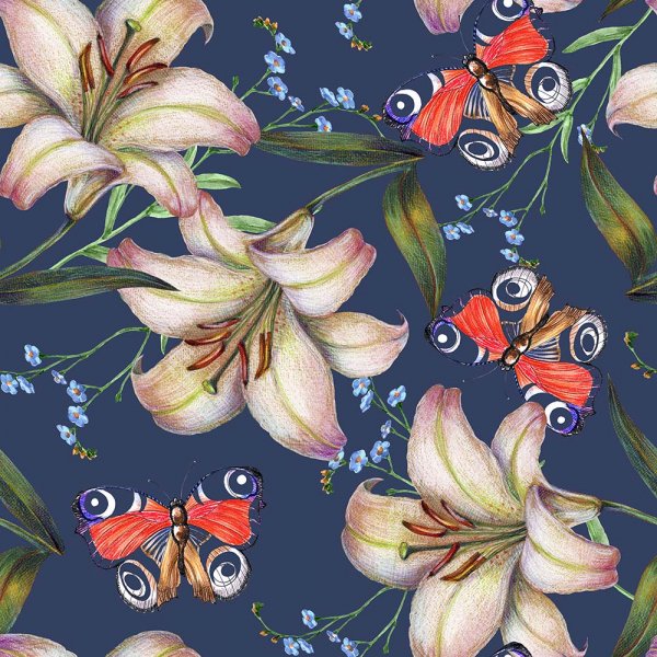 Mønstret Jersey 150 cm - Lilje Påfugl Blå Mønstret Jersey 150 cm - Lilje Påfugl Blå