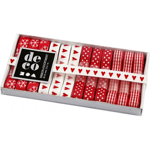 Dekorationsband - r�d/vit harmoni - 12 x 1 m