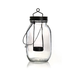 Glaslykta med metallh�ngare 9 x 21,5 cm