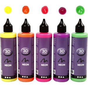 3D liner - neon farver - 5 x 100 ml