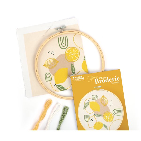 Broderikit citroner med ram 20 cm