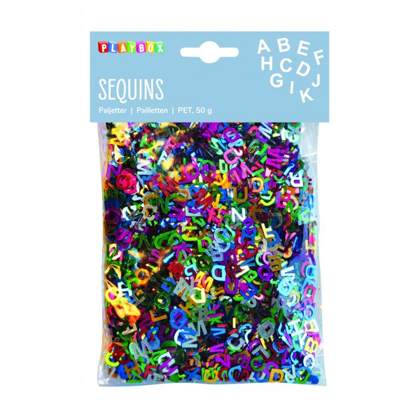 Paljetter 50 g bokstäver Paljetter 50 g bokstäver