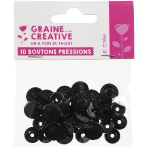 Set med 10 svarta plastknappar med tryckknapp, storlek 20 (12,2 mm) Set med 10 svarta plastknappar med tryckknapp, storlek 20 (12,2 mm)