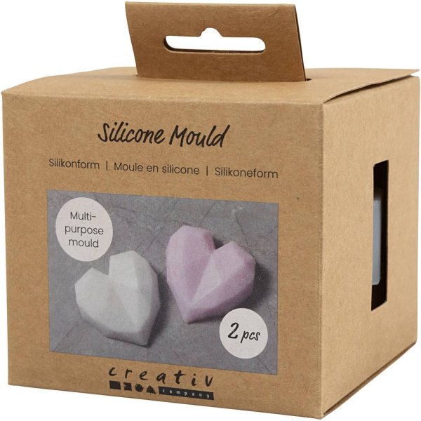 Silikonform Fasettert hjerte 6 x 5,8 x 2 cm 2 stk