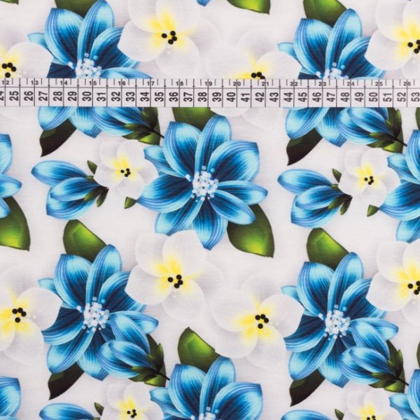 Mönstrad Trikå 160 cm - Plumeria Aqua Mönstrad Trikå 160 cm - Plumeria Aqua