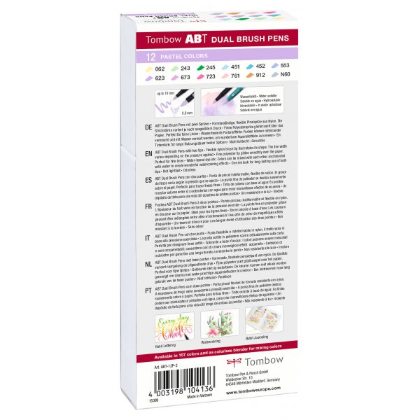 Tombow ABT dobbeltpensel pastelpen 12-pak Tombow ABT dobbeltpensel pastelpen 12-pak