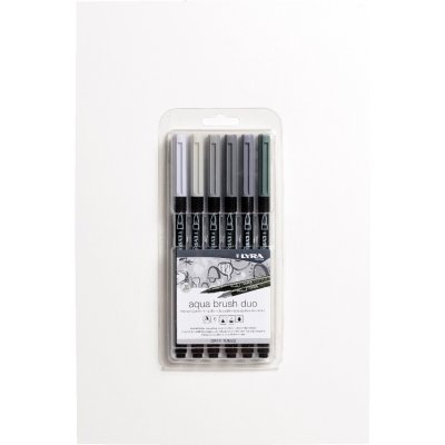 Akvarelpenne Aqua Brush Duo 6-pak - Grey Tones