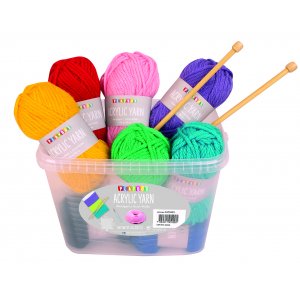 Garnbox - 12 nystan i olika f�rger (samt ett par stickor)