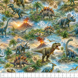 Strikket stof Dinosaurer mønstret 150 cm Bomuld/Elastan - I metervare Strikket stof Dinosaurer mønstret 150 cm Bomuld/Elastan - I metervare
