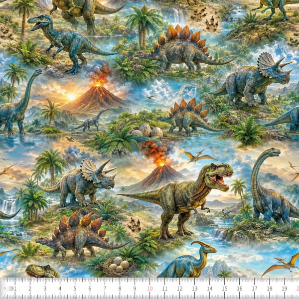 Trik�tyg Dinosar m�nstrat 150 cm Bomull/Elastan - Metervara
