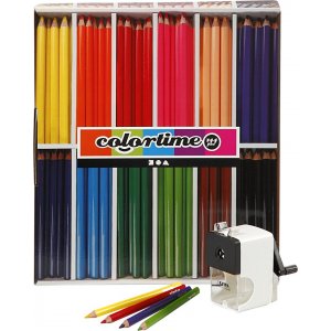 Colortime Fargeblyanter + blyantspisser - blandede farger 12 x 12 stk