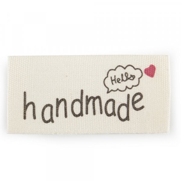 Polyesteretiket Handmade 4x2x2,1 cm 20-pak - Cremehvid