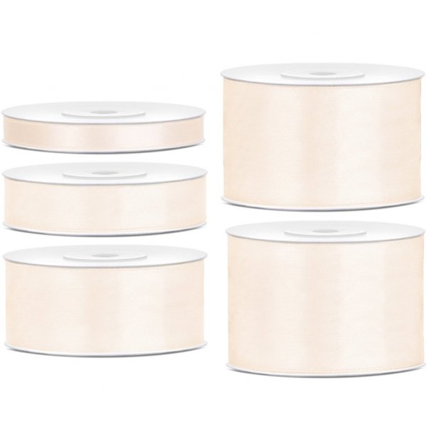 Satinband - 25 m - Ljust kr�mvitt