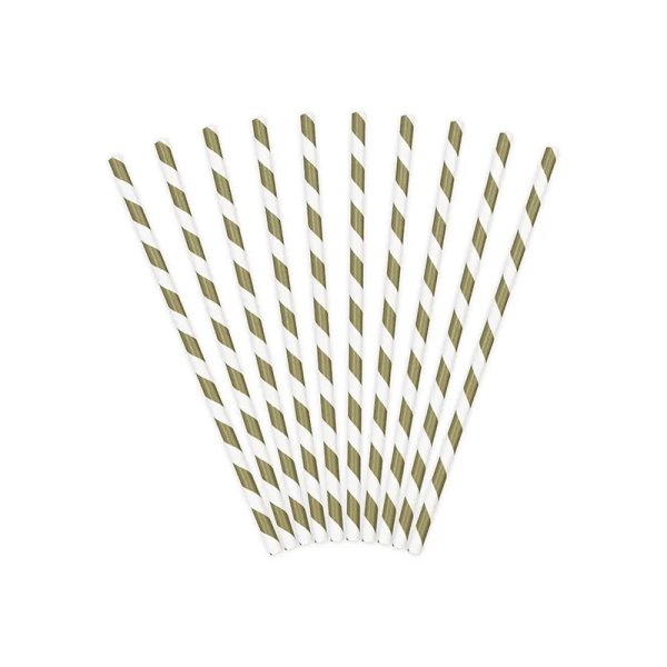Papirsuger�r med hvide striber 19,5 cm guld - 10-pak