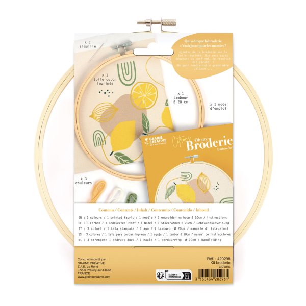 Broderikit citroner med ram 20 cm