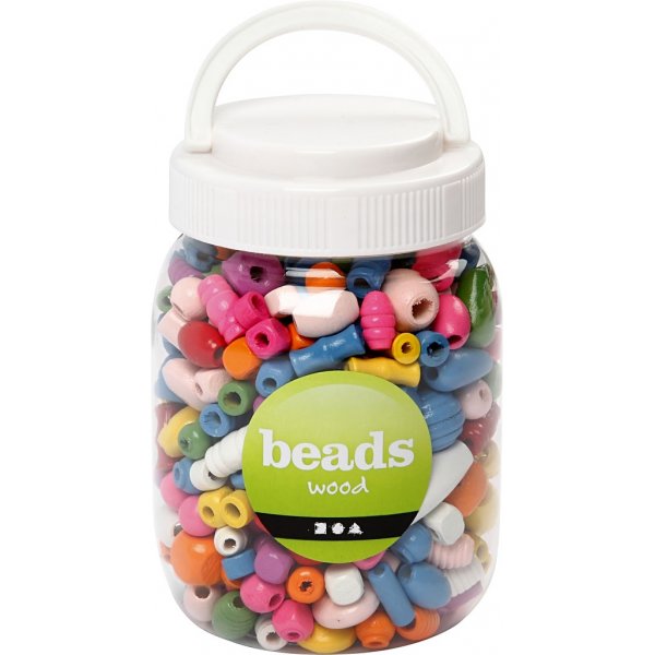 Träpärlor - medium - mixade färger och storlekar - 400 ml Träpärlor - medium - mixade färger och storlekar - 400 ml