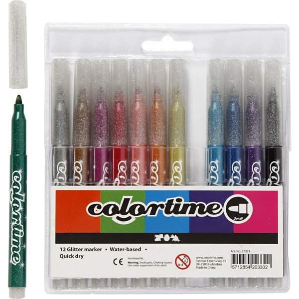 Colortime Glittertusch - mixade färger - 2 mm - 12 st Colortime Glittertusch - mixade färger - 2 mm - 12 st