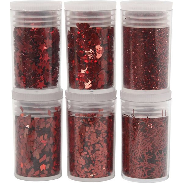 Glitter och paljetter - röd - 6 x 5 g Glitter och paljetter - röd - 6 x 5 g