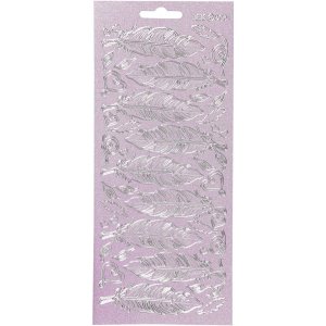 Klisterm�rker med fjer 10x23 cm S�lv - 1 ark