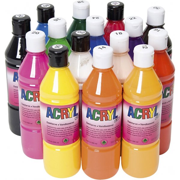 Akrylfärg - primärfärger - 15x500 ml Akrylfärg - primärfärger - 15x500 ml