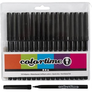 Colortime-pennor - svart - 2 mm - 18 st