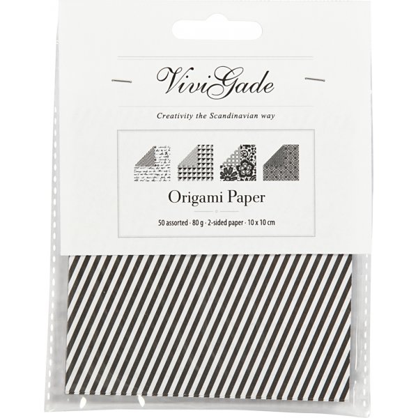 Origamipapper - svart/vit - 10 x 10 cm - 50 ark Origamipapper - svart/vit - 10 x 10 cm - 50 ark