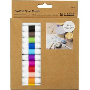 Kreativ Multi Marker, blandede farver, spids 4 mm, 12 stk