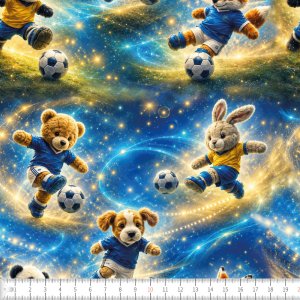 Jerseystof Sportteddys mønstret 150 cm GOTS-certificeret - Pr. metervare Jerseystof Sportteddys mønstret 150 cm GOTS-certificeret - Pr. metervare